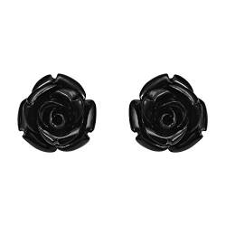 AeraVida Hübsche blühende geschnitzte schwarze Rose .925 Sterling Silber Ohrstecker von AeraVida