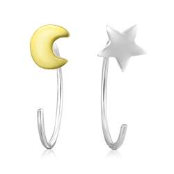AeraVida Unique Pair Celestial Star and Moon .925 Sterling Silver Reverse Hoop Earrings | Celestial Star and Moon Sterling Silver Hoop Earrings | Earrings for Women von AeraVida