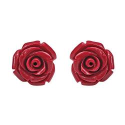 Pretty Blooming Ohrstecker aus 925er Silber, geschnitzt, rote Rose von AeraVida