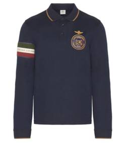 Aeronautica Militare PO1722 Poloshirt für Herren, langärmlig, Blau mit Logo zum Jahrestag, 100 Jahre und dreifarbig, dunkelblau, Medium von Aeronautica Militare