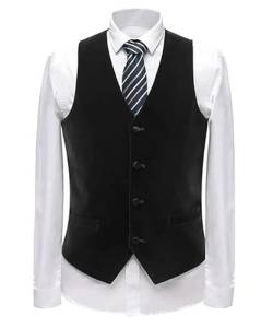 Aesido Men’s Business Suit Vest V-Neck Velvet Slim Fit for Groomsman Waistcoat Wedding(Black,2XL) von Aesido
