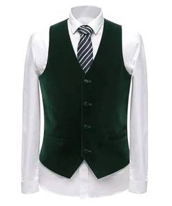 Aesido Men’s Business Suit Vest V-Neck Velvet Slim Fit for Groomsman Waistcoat Wedding(Green,M) von Aesido