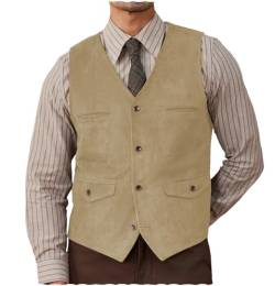 Herren Wildleder Anzug Weste Western Cowboy Casual Single Breasted Weste(Champagner,L) von Aesido