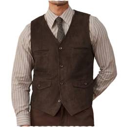 Herren Wildleder Anzug Weste Western Cowboy Casual Single Breasted Weste(Kaffeefarbe,L) von Aesido