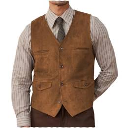 Herren Wildleder Anzug Weste Western Cowboy Casual Single Breasted Weste(braun,3XL) von Aesido