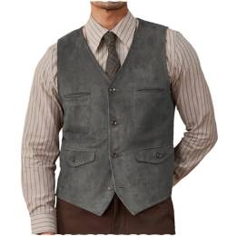 Herren Wildleder Anzug Weste Western Cowboy Casual Single Breasted Weste(grau,3XL) von Aesido