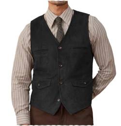 Herren Wildleder Anzug Weste Western Cowboy Casual Single Breasted Weste(schwarz,L) von Aesido