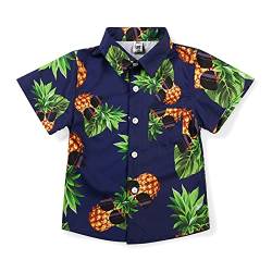 Aeslech Aloha Hawaiianisches Jungen-Hemd mit Ananas-Druck für kleine und große Party, Ananasblau, 11-12 Jahre von Aeslech