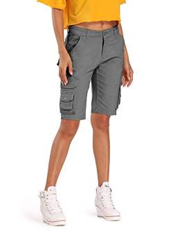 Aeslech Bermuda Cargo Shorts für Damen, lässige Baumwolle Multi Taschen Outdoor Wear, grau, 34 von Aeslech