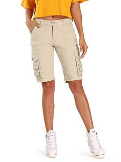 Aeslech Bermuda Cargo Shorts für Damen, lässige Baumwolle Multi Taschen Outdoor Wear, khaki, 44 von Aeslech