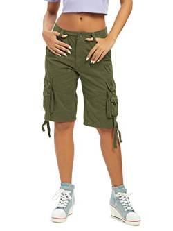 Aeslech Cargo-Shorts für Damen, lockere Passform, mit mehreren Taschen, Baumwolle, Bermuda-Shorts, lässig, Sommer, Wandern, 3 armeegrün, 44 von Aeslech
