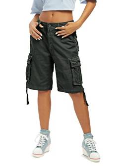 Aeslech Cargo-Shorts für Damen, weite Baumwolle, Bermuda-Shorts, lässig, Sommer, Wandern, mit mehreren Taschen, L, Dunkelgrau, 48 von Aeslech