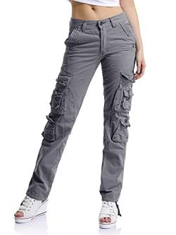 Aeslech Cargohose Damen, Damen Arbeit Kampfhose Straight Leg Pants mit Taschen für Damen Casual Outdoor Wandern Grau 31 - DE 34 von Aeslech