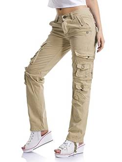 Aeslech Cargohose Damen, Damen Arbeit Kampfhose Straight Leg Pants mit Taschen für Damen Casual Outdoor Wandern Khaki 34 - DE 40 von Aeslech