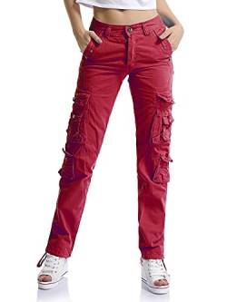 Aeslech Cargohose Damen, Damen Arbeit Kampfhose Straight Leg Pants mit Taschen für Damen Casual Outdoor Wandern Rot 30 - DE 34 von Aeslech