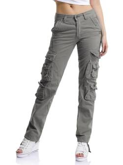 Aeslech Cargohose für Damen, Arbeitshose, Kampfhose, gerades Bein, Freizeithose mit Taschen, dunkelgrau, 40 von Aeslech