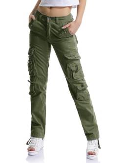 Aeslech Cargohose für Damen, Arbeitshose, Kampfhose, gerades Bein, Freizeithose mit Taschen, grün, 42 von Aeslech