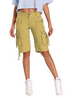 Aeslech Damen Casual Cargo Shorts Multi Taschen Baumwolle Bermuda Shorts Outdoor Wandern Gr. 42, E Khaki von Aeslech