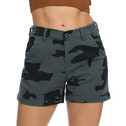 Aeslech Damen Casual Shorts mit Taschen Elastische Taille Camo Print Sommer Wear Gr. 32, Camo E von Aeslech