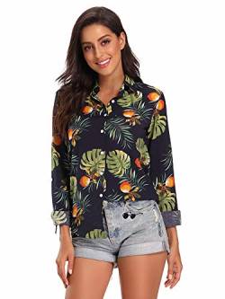 Aeslech Damen Leichtes Hawaiihemd mit Knopfleiste, tropisches Party-Sommer-Top, Black Monstera, Large von Aeslech