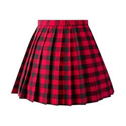 Aeslech Damen Plaid Faltenrock Skaterrock Mädchen Hohe Taille Schuluniform Schulrock, rot, 42 von Aeslech