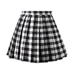 Aeslech Damen Plaid Faltenrock Skaterrock Mädchen Hohe Taille Schuluniform Schulrock, weiß, 46 von Aeslech