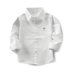 Aeslech Großes Jungen-Langarm-Hemd mit Knopfleiste, niedliches Kaninchen-Freizeitkleid, weiß, 4 Jahre von Aeslech