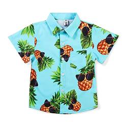 Aeslech Hawaiianisches Hemd für Jungen, mit Knöpfen, Ananas-Druck, für kleine und große Aloha-Partys, Cyan Ananas, 10-11 Jahre von Aeslech