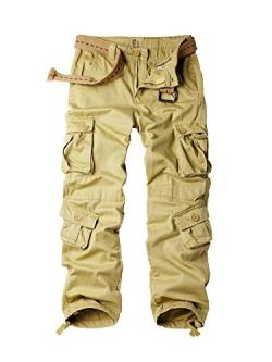 Aeslech Herren Cargohose Hose mit 8 Taschen Cargo Hose Baumwollhose Freizeithose Wanderhose Trekkinghose Outdoorhose für Männer Khaki W30 - DE40 von Aeslech