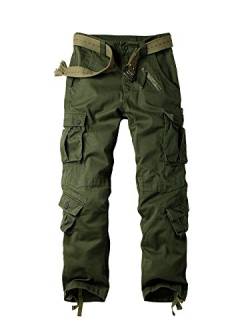 Aeslech Herren Cargohose Hose mit 8 Taschen Regular Fit Cargo Hose Baumwollhose Freizeithose Wanderhose Trekkinghose Outdoorhose für Männer Army Grün W29 - DE38 von Aeslech