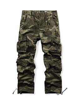 Aeslech Herren Cargohose Hose mit 8 Taschen Regular Fit Cargo Hose Baumwollhose Freizeithose Wanderhose Trekkinghose Outdoorhose für Männer Camo 169 W29 - DE38 von Aeslech