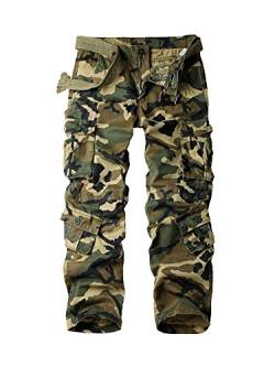 Aeslech Herren Cargohose Hose mit 8 Taschen Regular Fit Cargo Hose Baumwollhose Freizeithose Wanderhose Trekkinghose Outdoorhose für Männer Camo M W30 - DE40 von Aeslech