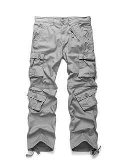 Aeslech Herren Cargohose Hose mit 8 Taschen Regular Fit Cargo Hose Baumwollhose Freizeithose Wanderhose Trekkinghose Outdoorhose für Männer Hell grau W30 - DE40 von Aeslech