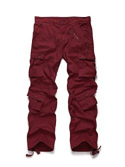 Aeslech Herren Cargohose Hose mit 8 Taschen Regular Fit Cargo Hose Baumwollhose Freizeithose Wanderhose Trekkinghose Outdoorhose für Männer Wein Rot W44 - DE54 von Aeslech