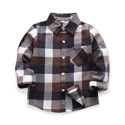 Aeslech Herren & Little Big Boys Button Down Plaid Flanellhemd Vater Sohn Passendes Shirt, E003 Kaffee, XL von Aeslech