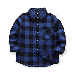 Aeslech Herren & Little Big Boys Button Down Plaid Flanellhemd Vater Sohn Passendes Shirt, E005 Blue Black, M von Aeslech