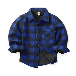 Aeslech Jungen Plaid Fleece Gefüttert Shirt Little Big Kids Langarm Warm Top, blau / schwarz, 6 Jahre von Aeslech