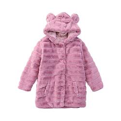 Aeslech Mädchen Mantel Kunstfell mit Kapuze Kinder Mädchen Mantel Warm Winter, Rosa, 11-12 Jahre von Aeslech