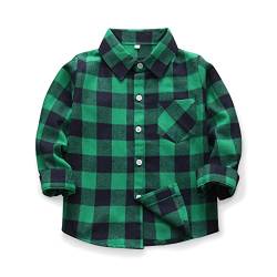 Aeslech Men & Little Big Boys Button Down Plaid Flanellhemd Vater Sohn Matching Shirt, E013 Green Navy, 5 Jahre von Aeslech