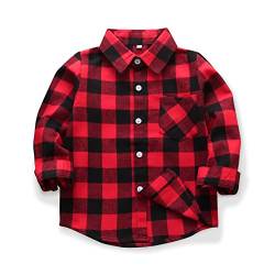 Aeslech Men & Little Big Boys Button Down Plaid Flannel Shirt Father Son Matching Shirt, E001 Rot Schwarz, 2 Jahre von Aeslech
