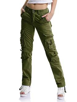 Cargohose Damen, Damen Arbeit Kampfhose Straight Leg Pants mit Taschen für Damen Casual Outdoor Wandern Armee-grün 30 - DE 34 von Aeslech