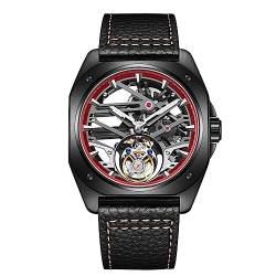 Aesop Mechanische Tourbillon Herrenuhr Skelett Handaufzug Herren Armbanduhren Leuchtender Saphir Wasserdicht Luxuskleid Businessuhr für Herren 7067(Schwarz-Rot) von Aesop