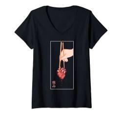 Damen Aesthetic Vaporwave Japanese 90s Japan Art - Human Heart T-Shirt mit V-Ausschnitt von Aesthetic Japanese Anime Kawaii Otaku Manga Stuff