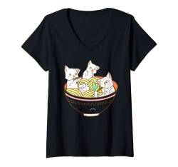 Damen Kawaii Anime Cat Japanese Ramen Noodles T-Shirt mit V-Ausschnitt von Aesthetic Japanese Anime Kawaii Otaku Manga Stuff