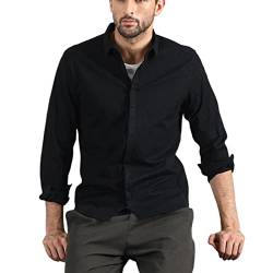 Henley-Hemd Aus Baumwolle Für Herren Langarm-Hippie-Freizeit-Button-Down-Strand-T-Shirt,Schwarz,M von Aeyridepor