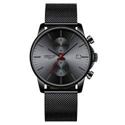 Affute Herren-Armbanduhr, modisch, sportlich, Quarz, analog, schwarzes Mesh, Edelstahl, wasserdicht, Chronograph, automatische Datumsanzeige von Affute