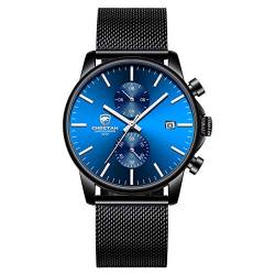 Affute Herren-Armbanduhr, modisch, sportlich, Quarz, analog, schwarzes Mesh, Edelstahl, wasserdicht, Chronograph, automatische Datumsanzeige von Affute