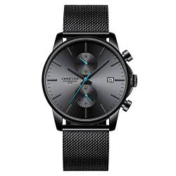 Affute Herren-Armbanduhr, modisch, sportlich, Quarz, analog, schwarzes Mesh, Edelstahl, wasserdicht, Chronograph, automatische Datumsanzeige von Affute