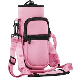 Affute Wasserflaschen-Tragetasche für 340 - 1,2 l Flaschen, mit verstellbarem Schultergurt, 2 Taschen, für Wandern, Camping, Wandern, Tagesrucksäcke (Rose Lake) von Affute