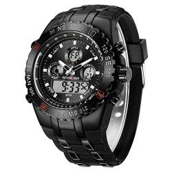 Herren Chunky Uhren Sport wasserdichte Stoppuhr Riesiges Zifferblatt, Datumsalarm, Light Digital, Analoge Militär Edelstahl Armbanduhr mit Gummiband (schwarz) von Affute